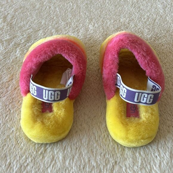 UGG Fluff  Yea slide yellow pink orange size 6 - Picture 3 of 16